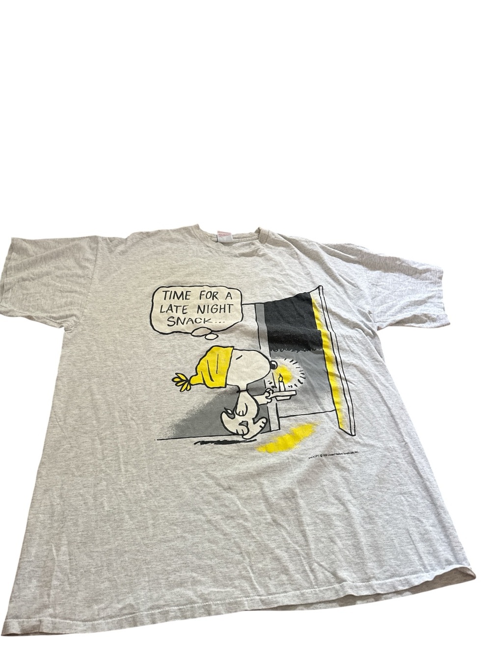 Snoopy 'Time For A Late Night Snack' Graphic Tee - Light Gray & Yellow 1958
